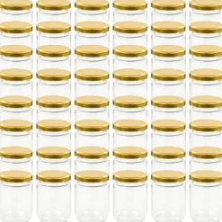 vidaXL 48 pcs Pots à confiture avec couvercle doré Verre 230 ml