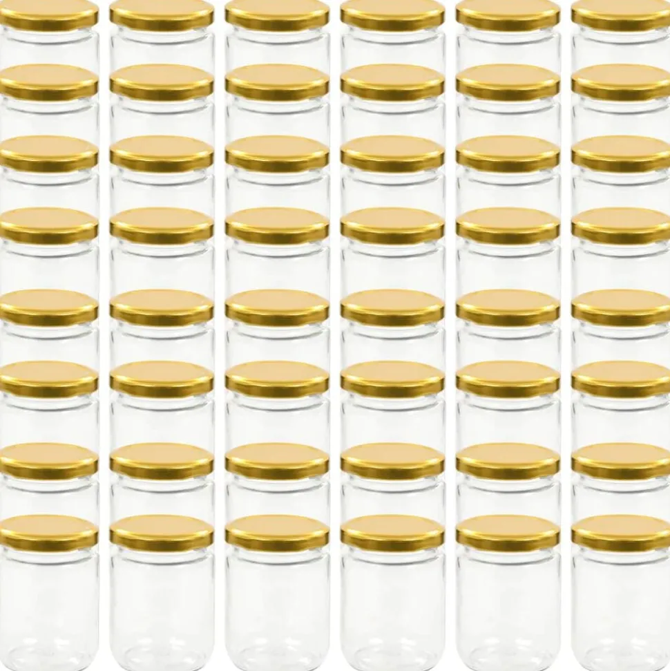 vidaXL 48 pcs Pots à confiture avec couvercle doré Verre 230 ml