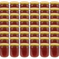 vidaXL 48 pcs Pots à confiture avec couvercle doré Verre 230 ml