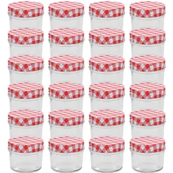 vidaXL 24 pcs Pots à confiture Couvercles blanc et rouge Verre 110 ml