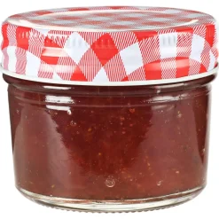 vidaXL 24 pcs Pots à confiture Couvercles blanc et rouge Verre 110 ml