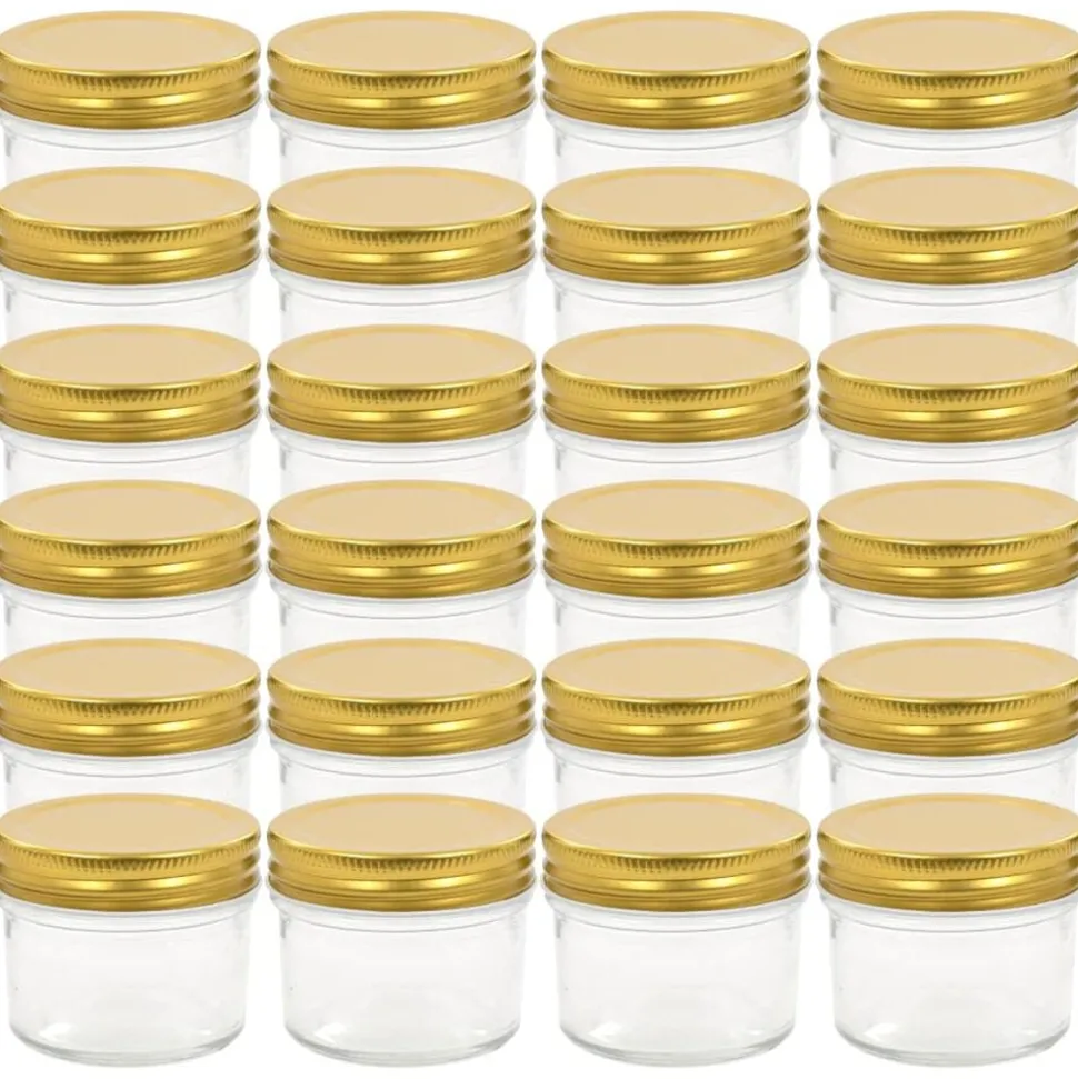 vidaXL 24 pcs Pots à confiture avec couvercles dorés Verre 110 ml
