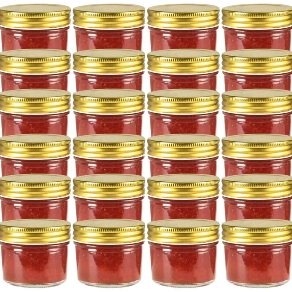 vidaXL 24 pcs Pots à confiture avec couvercles dorés Verre 110 ml