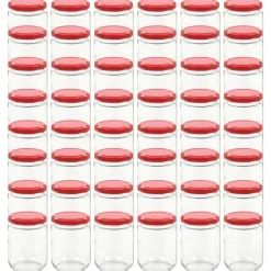vidaXL 48 pcs Pots à confiture avec couvercle rouge Verre 230 ml