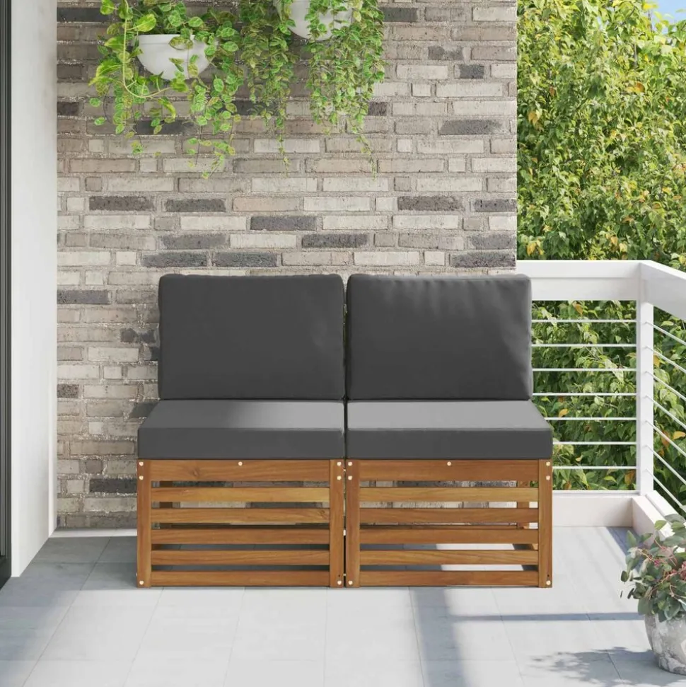 vidaXL 2 Pièce Sofa de milieu extérieur Bois d'Acacia Massif Naturel