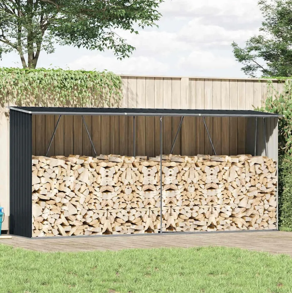 vidaXL Abri de stockage à bois Acier galvanisé 330x84x152cm Anthracite