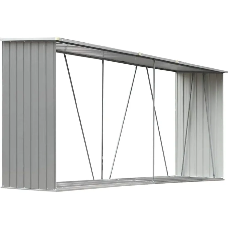 vidaXL Abri de stockage de bois Acier galvanisé 330x84x152 cm Gris