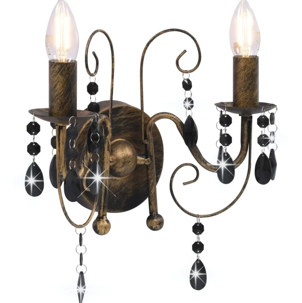 vidaXL Applique murale à perles Noir antique 2 ampoules E14