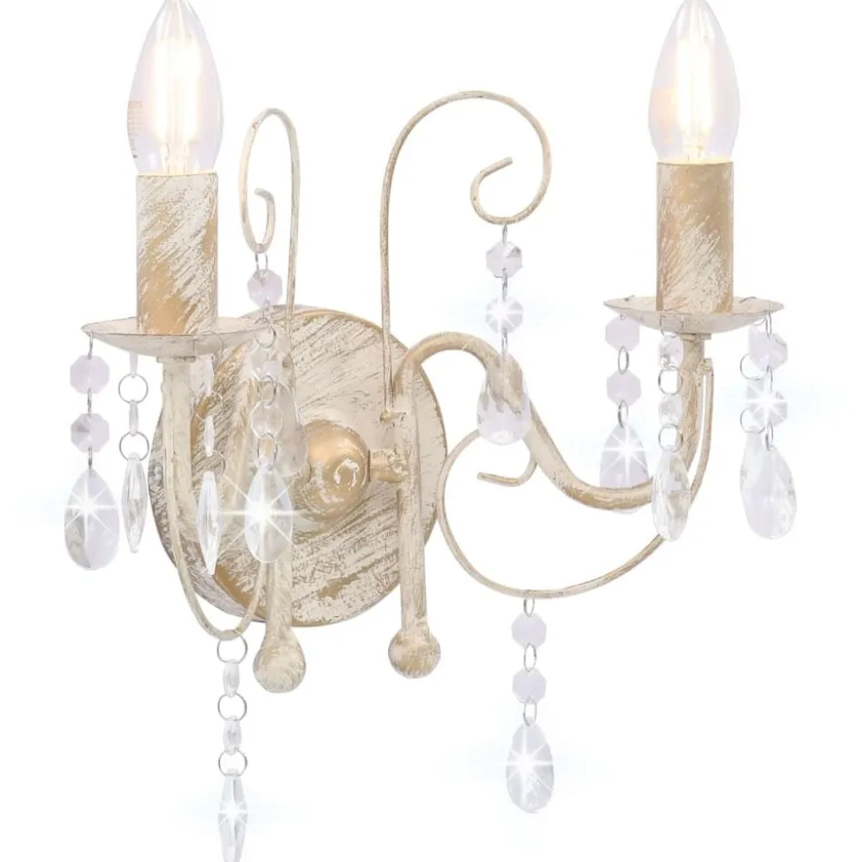 vidaXL Applique murale à perles Blanc antique 2 ampoules E14