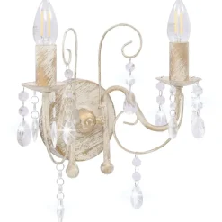 vidaXL Applique murale à perles Blanc antique 2 ampoules E14