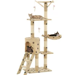 vidaXL Arbre à chat avec griffoir en sisal 138cm Beige Motif de pattes