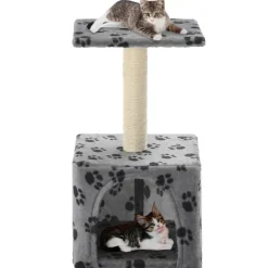 vidaXL Arbre à chat avec griffoirs en sisal 55 cm Gris Motif de pattes
