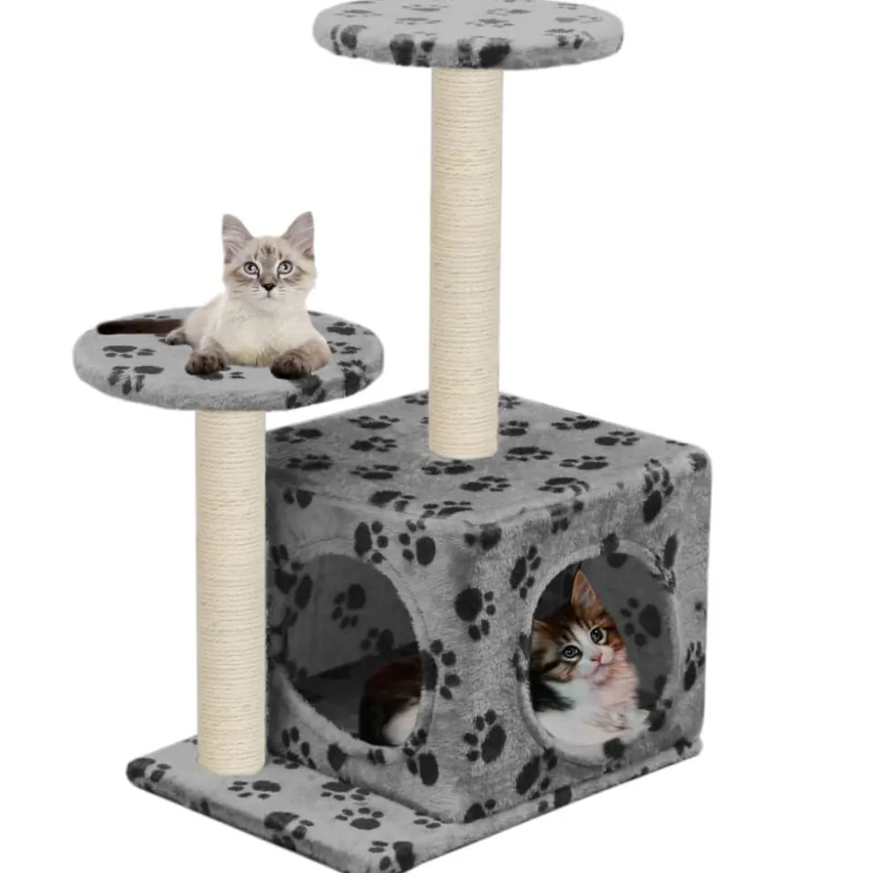 vidaXL Arbre à chat avec griffoir en sisal 60 cm Gris Motif de pattes