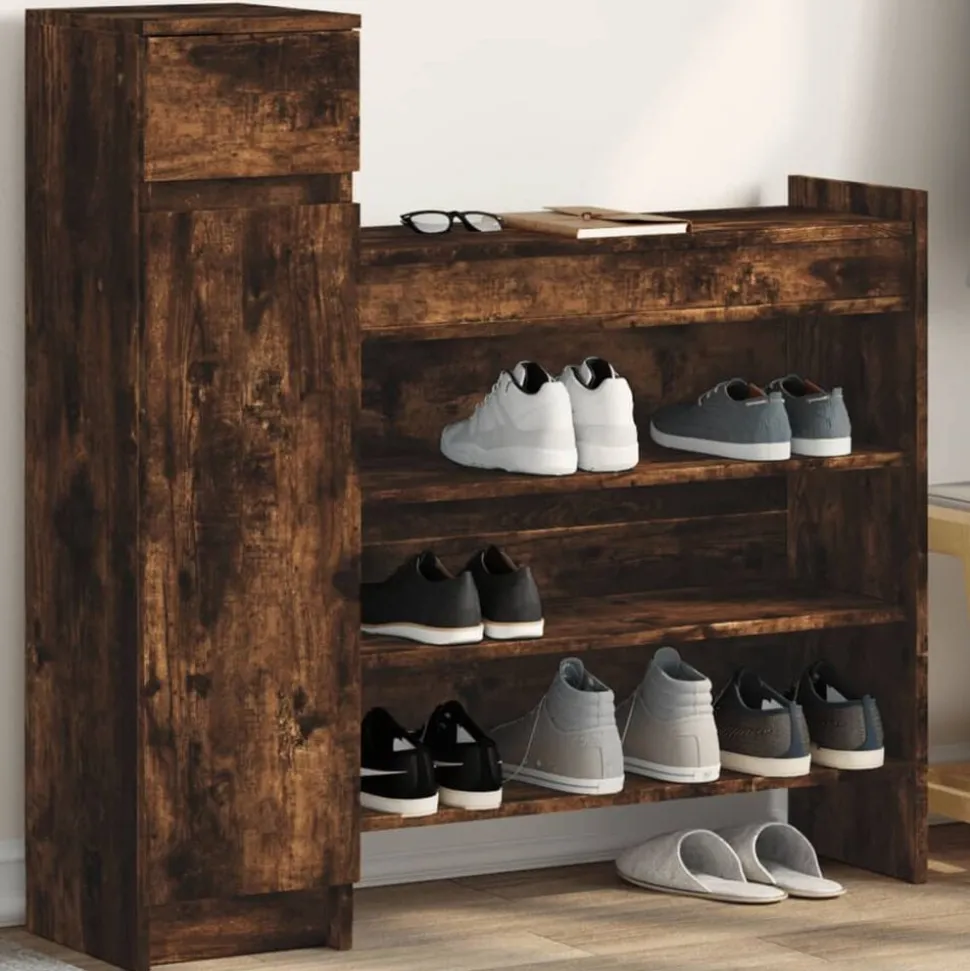 vidaXL Armoire à chaussures chêne fumé bois d'ingénierie