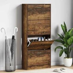 vidaXL Armoire à chaussures Chêne fumé 63x24x147 cm Bois d'ingénierie