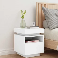 vidaXL Armoire de chevet avec lumières LED blanc 40x39x48,5 cm