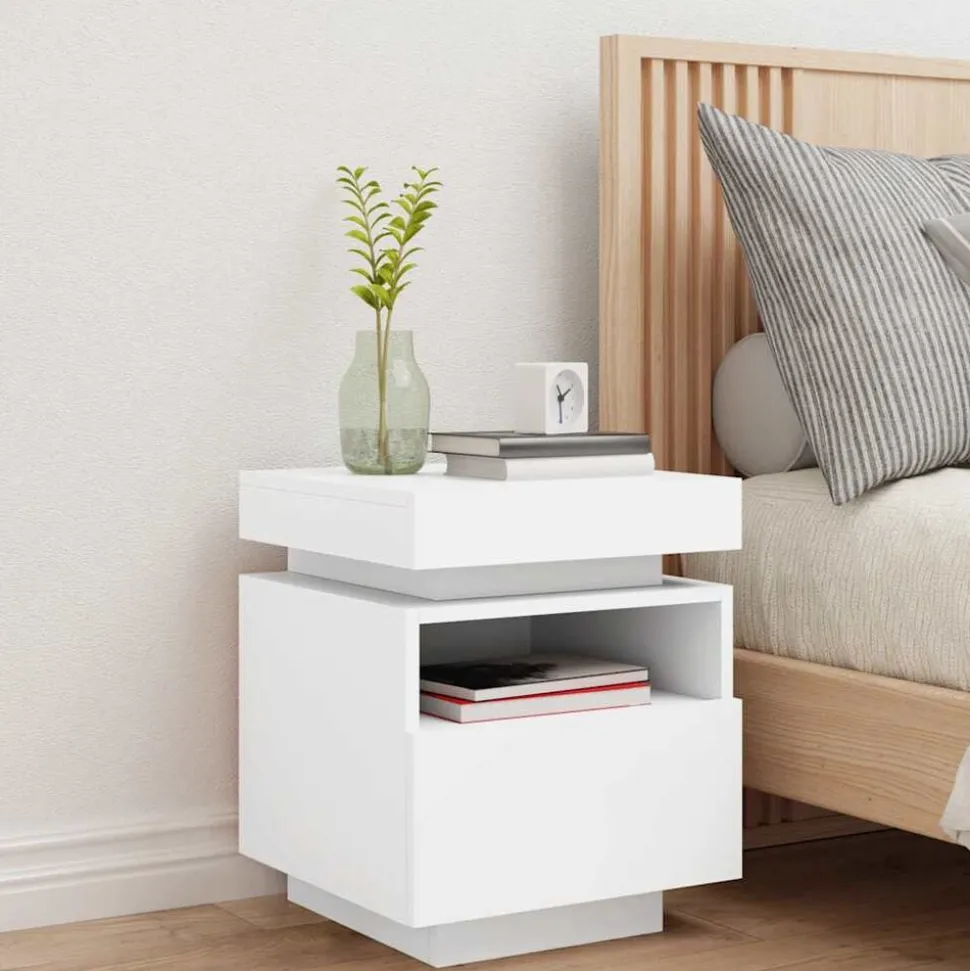 vidaXL Armoire de chevet avec lumières LED blanc 40x39x48,5 cm