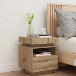 vidaXL Armoire de chevet et lumières LED chêne artisanal 40x39x48,5 cm