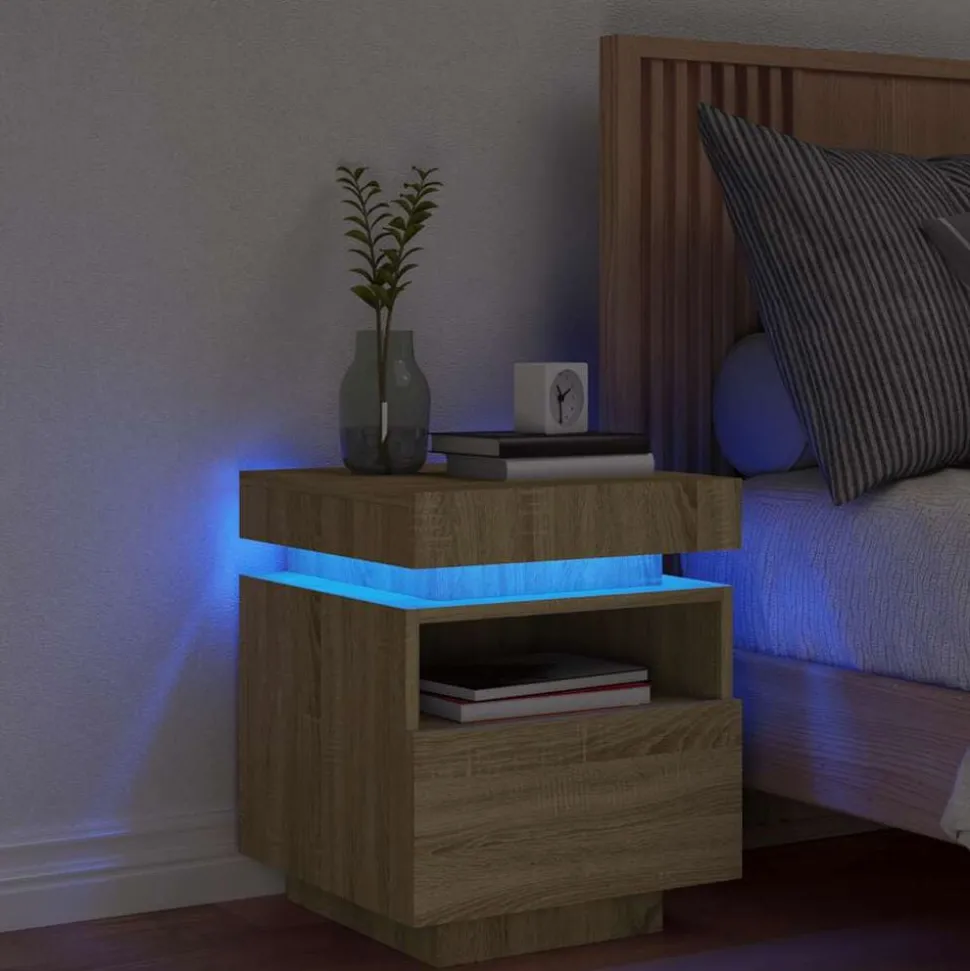 vidaXL Armoire de chevet avec lumières LED chêne sonoma 40x39x48,5 cm