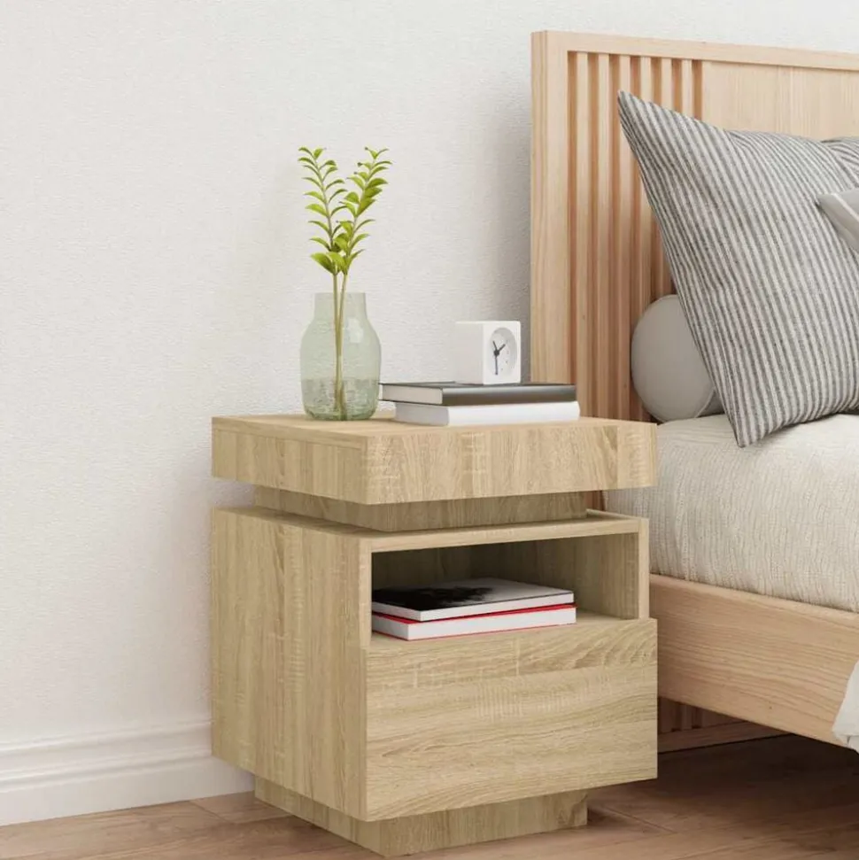 vidaXL Armoire de chevet avec lumières LED chêne sonoma 40x39x48,5 cm