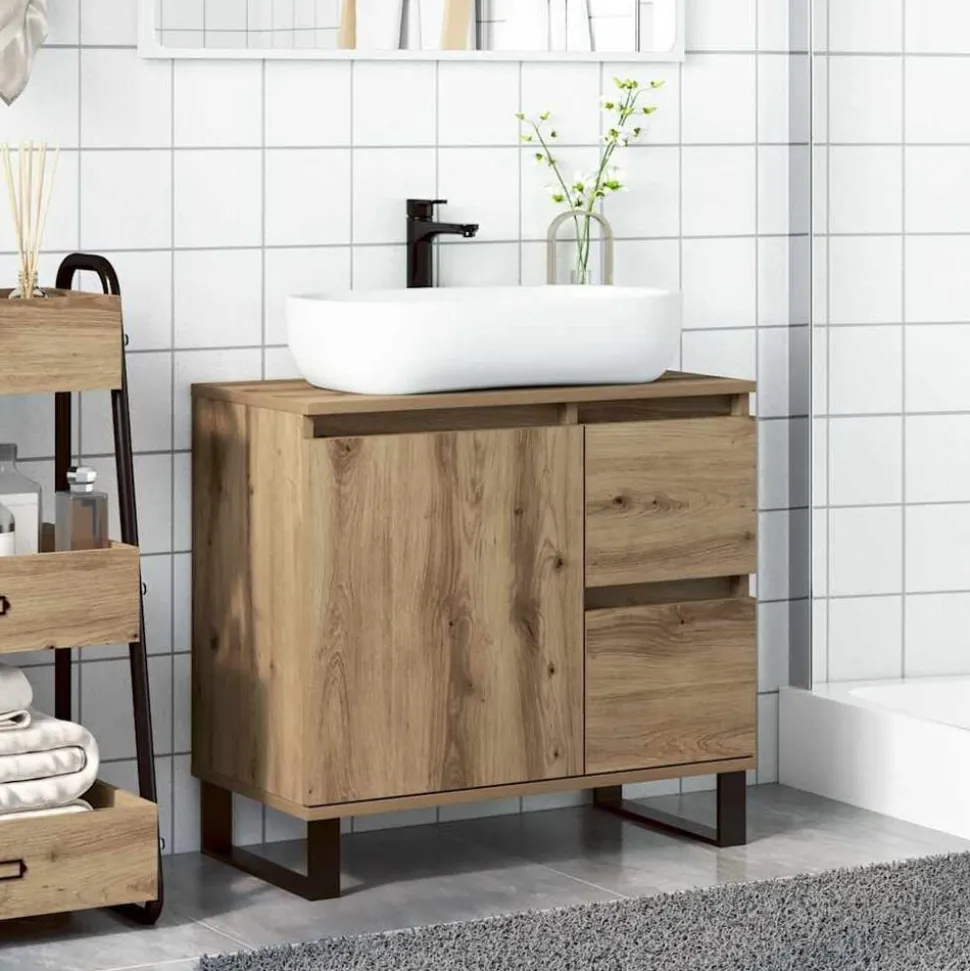 vidaXL Armoire de lavabo de salle de bain chêne artisanal 65x33x60 cm