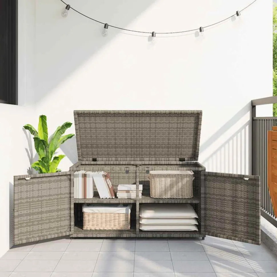vidaXL Armoire de rangement jardin gris 110x55x60,5 cm résine tressée