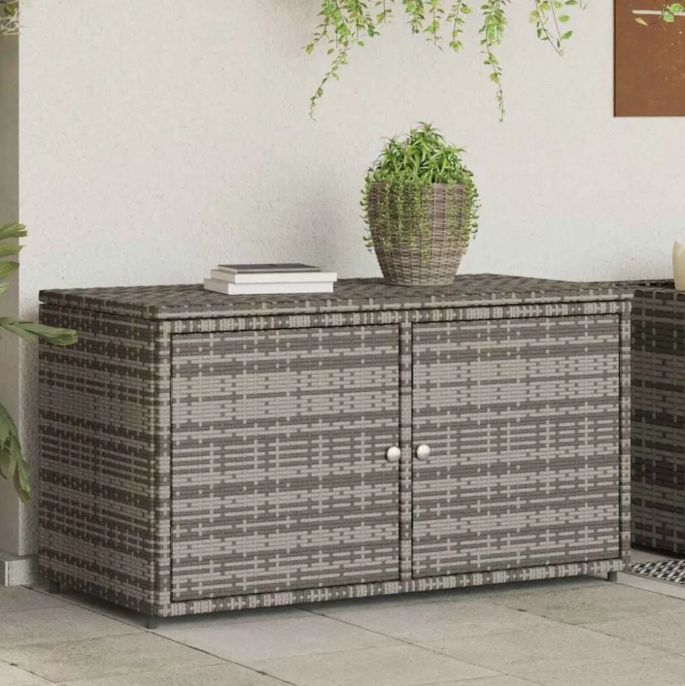 vidaXL Armoire de rangement jardin gris 110x55x60,5 cm résine tressée