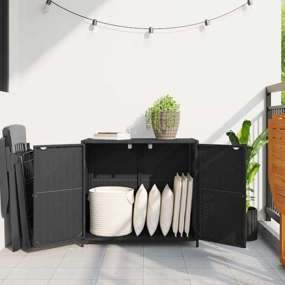 vidaXL Armoire de rangement de jardin noir 83x45x76 cm résine tressée