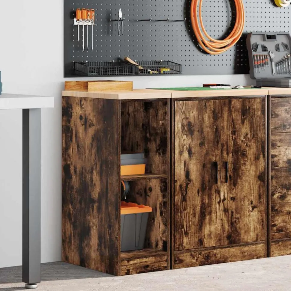 vidaXL Armoire de rangement de garage chêne fumé 30x51x85 cm bois pin