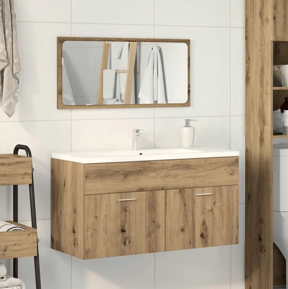 vidaXL Armoire de salle de bain avec miroir chêne artisanal