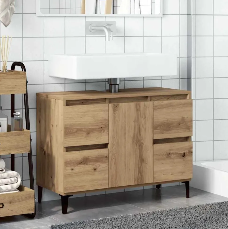 vidaXL Armoire d'évier chêne artisanal 80x33x60 cm bois d'ingénierie