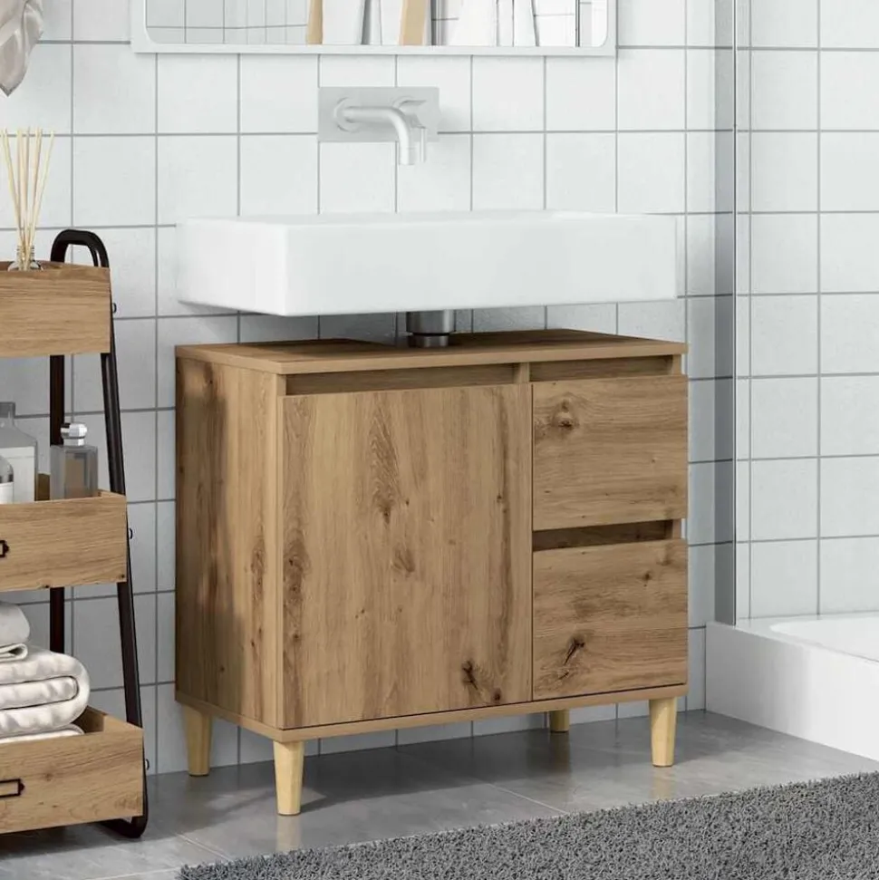 vidaXL Armoire lavabo chêne artisanal 65x33x60 cm bois d'ingénierie