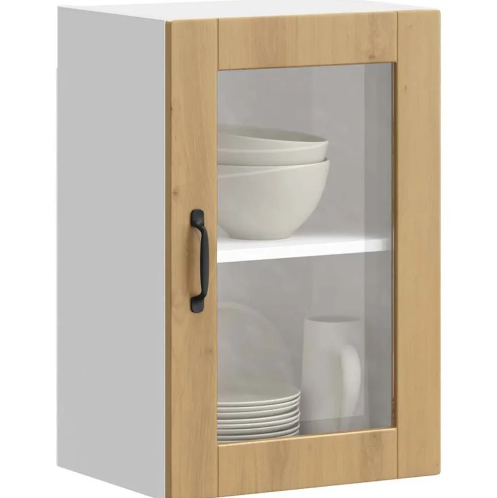 vidaXL Armoire murale de cuisine porte en verre Porto chêne artisanal