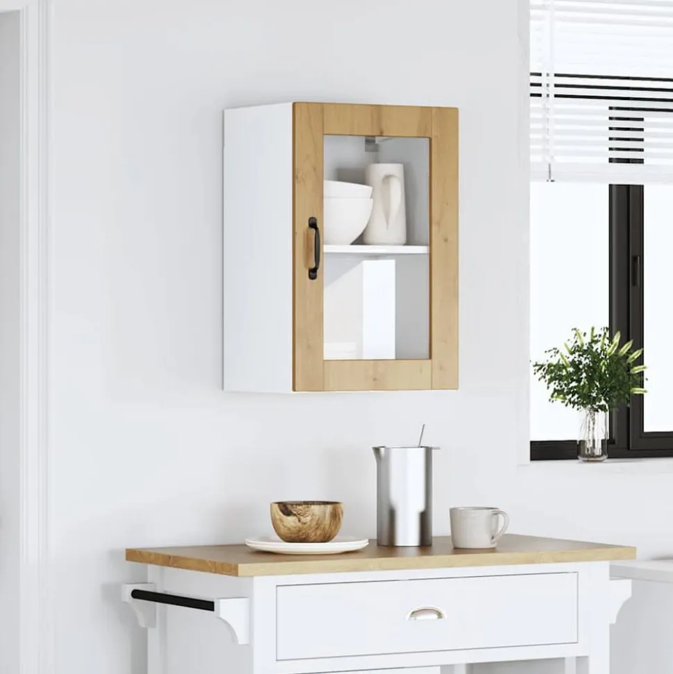 vidaXL Armoire murale de cuisine porte en verre Porto chêne artisanal