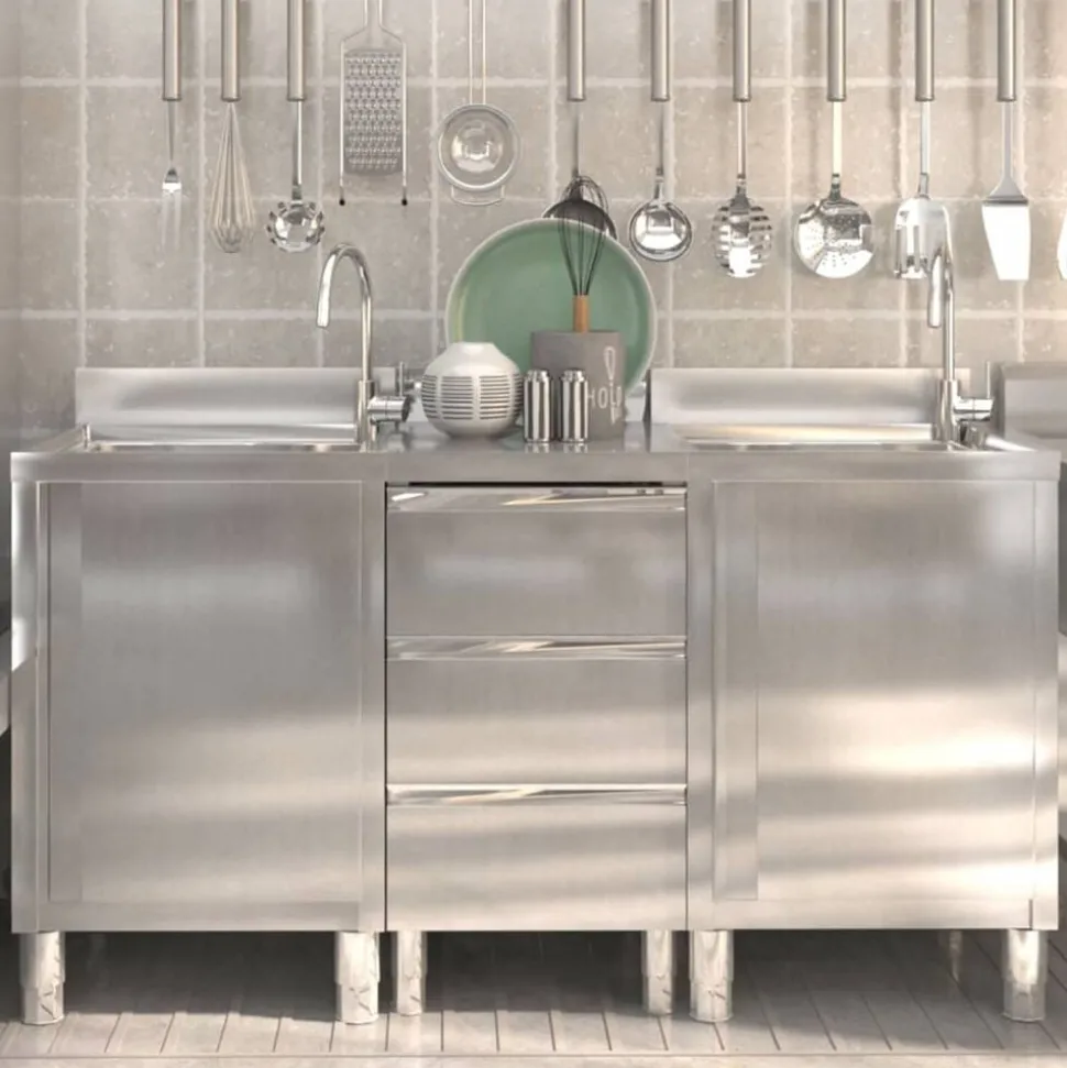 vidaXL Armoires de cuisine commerciales 3 pièces en acier inoxydable