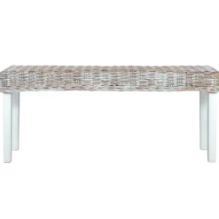 vidaXL Banc 110 cm Blanc Rotin naturel kubu et bois d'acajou massif