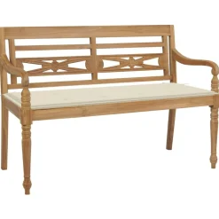 vidaXL Banc Batavia avec coussin crème 120 cm Bois de teck massif