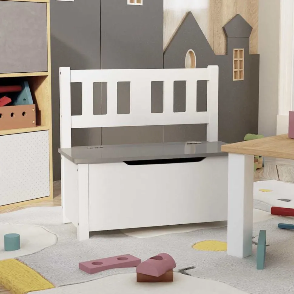 vidaXL Banc de rangement pour enfants Blanc et gris 60x30x55 cm MDF
