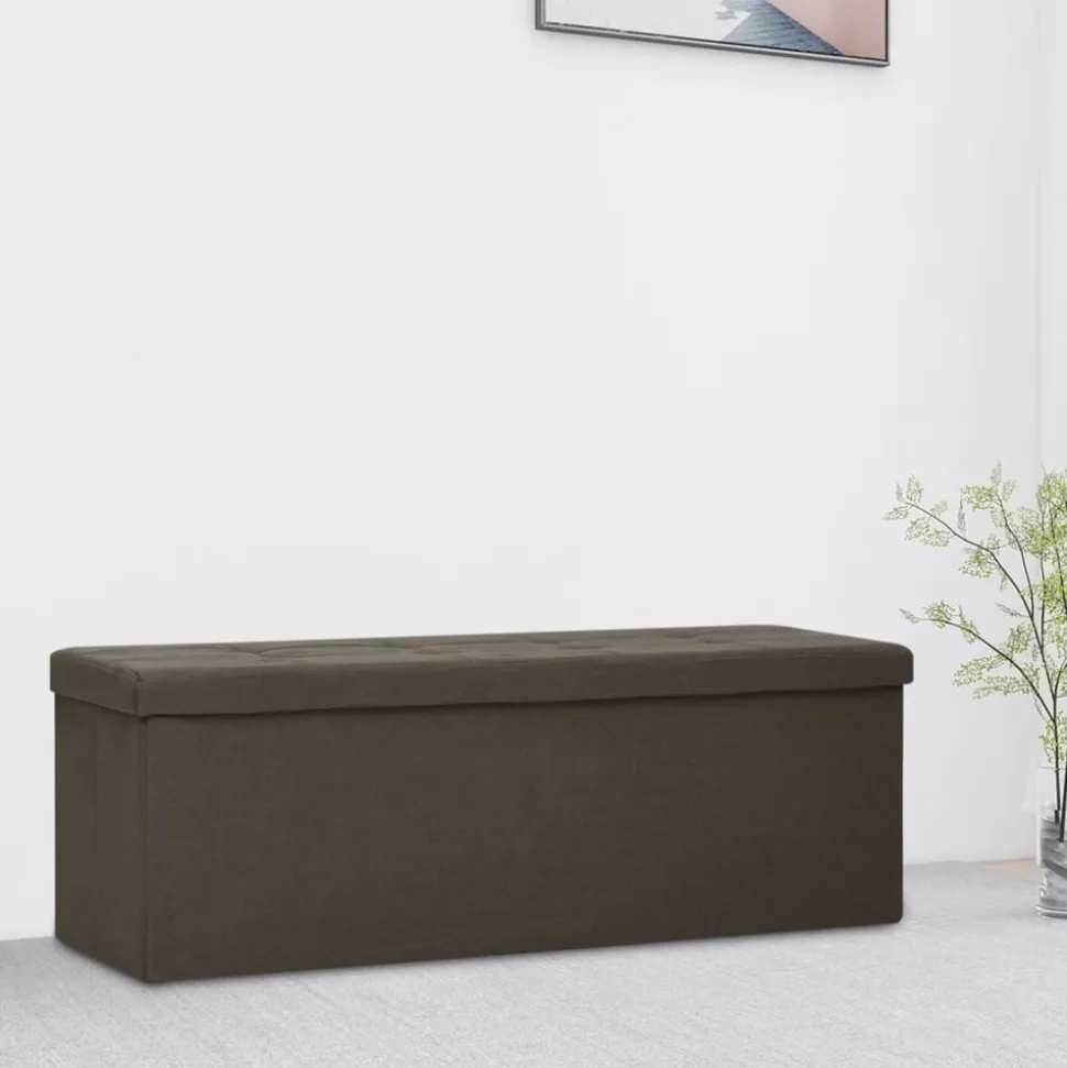 vidaXL Banc de rangement pliable Marron foncé Faux lin