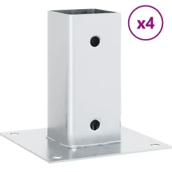 vidaXL Bases de poteau carrées 4 pcs argent 71x71 mm acier galvanisé