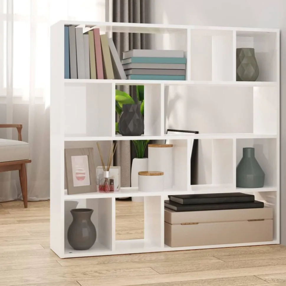 vidaXL Bibliothèque/Séparateur de pièce Blanc brillant 105x24x102 cm