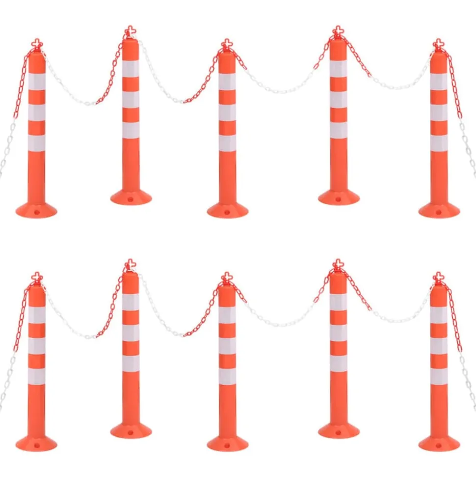 vidaXL Bornes de contrôle du trafic 10 pcs avec chaîne 75 cm PE
