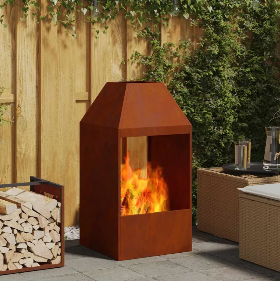 vidaXL Braise Marron 50 x 50 x 100 cm Acier patiné