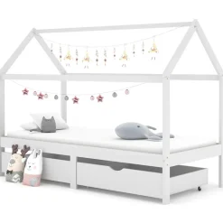 vidaXL Cadre de lit d'enfant avec tiroirs Blanc Pin massif 90x200 cm