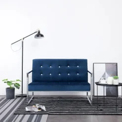 vidaXL Canapé 2 places avec accoudoirs Bleu Chrome et velours