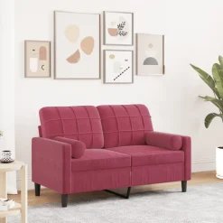 vidaXL Canapé 2 places avec oreillers bordeaux 120 cm velours