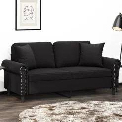 vidaXL Canapé 2 places avec oreillers décoratifs noir 140 cm velours