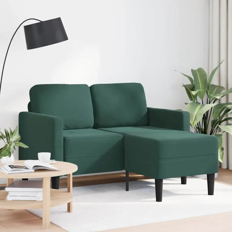 vidaXL Canapé 2 places avec méridienne en L vert foncé 125 cm velours