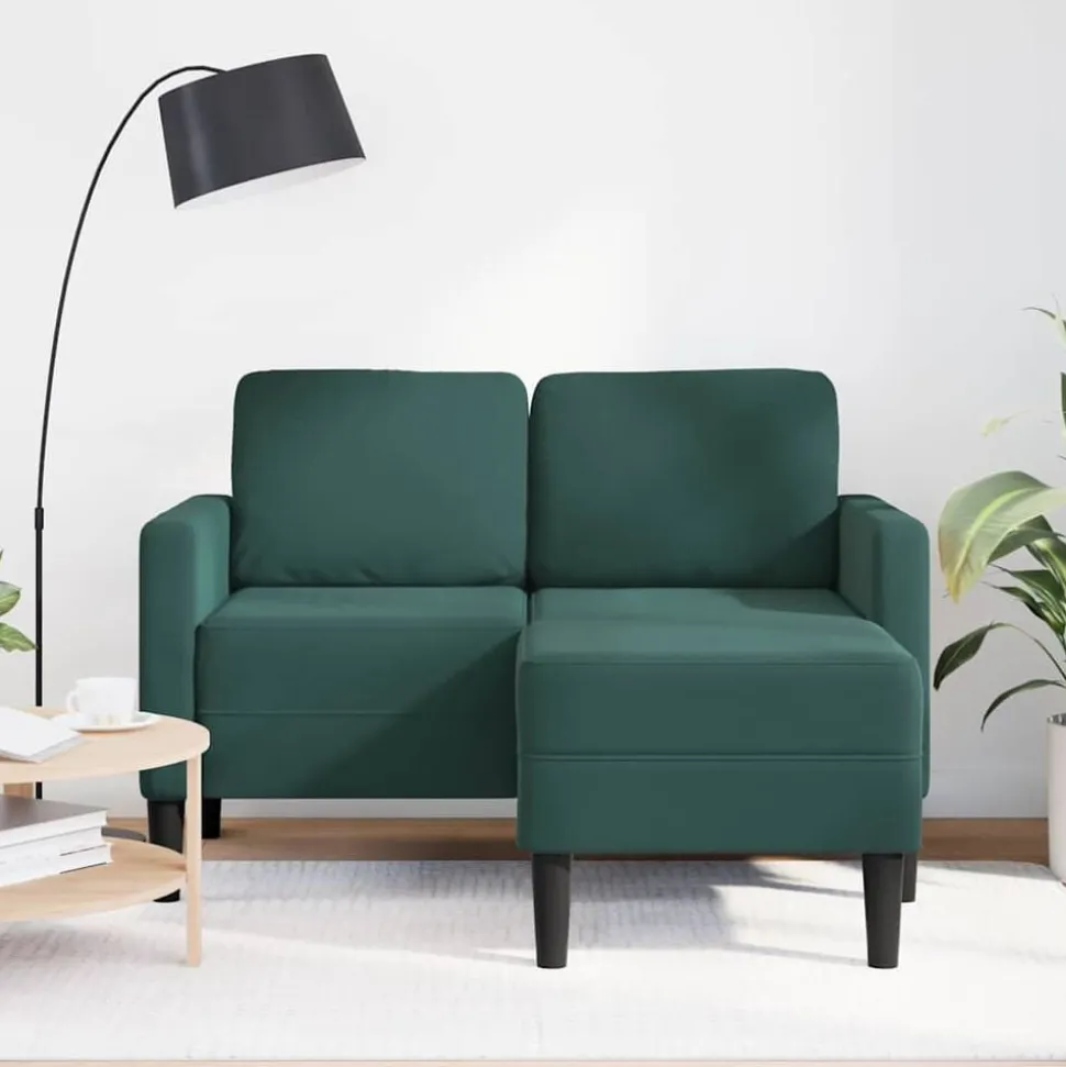 vidaXL Canapé 2 places avec méridienne en L vert foncé 125 cm velours