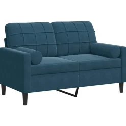vidaXL Canapé 2 places avec oreillers décoratifs bleu 120 cm velours